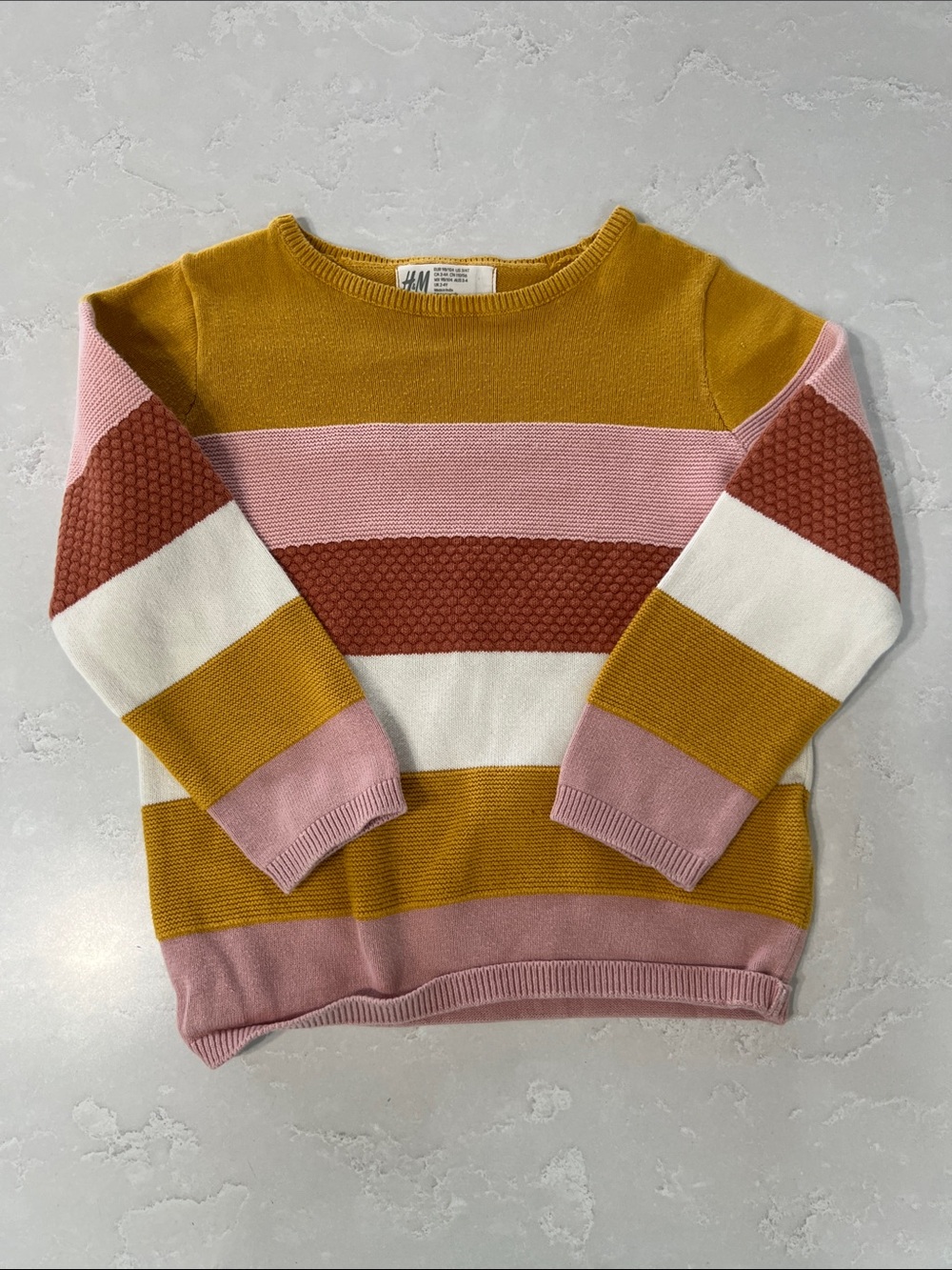 H&M Women's Colorblock Crewneck Sweater in Mustard, Pink, Rust, White